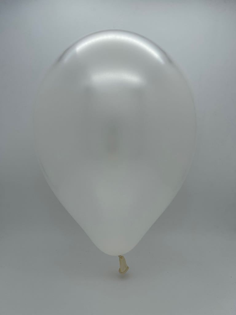 Inflated Balloon Image 12" Metallic Pearl White Decomex Latex Balloons (100 Per Bag)
