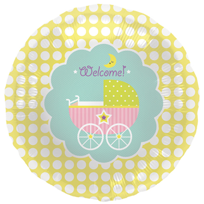 18" Foil Balloon Welcome Baby Buggy Packaged