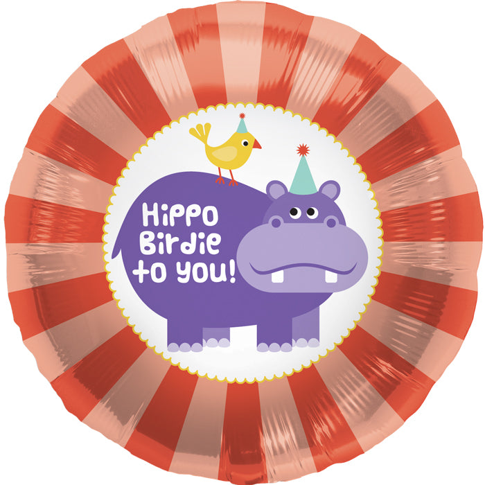 18" Foil Balloon Hippo Birdie Birthday Packaged