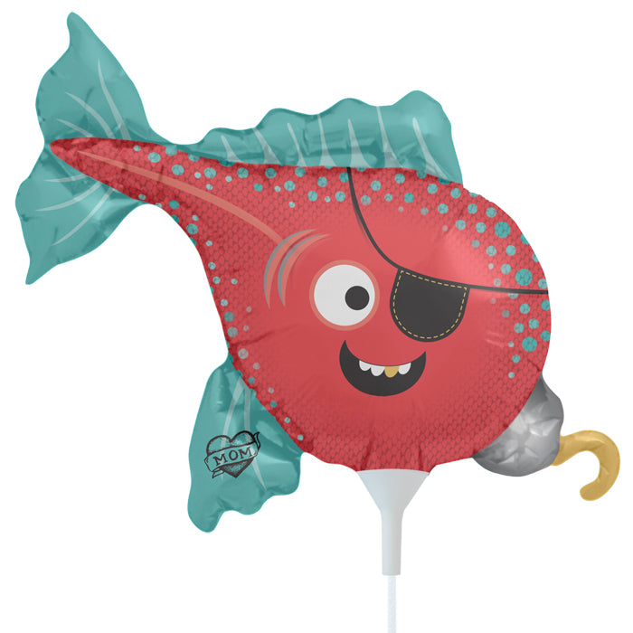 14" Pirate Fish Airfill Only Balloon Includes Cup and Stick.