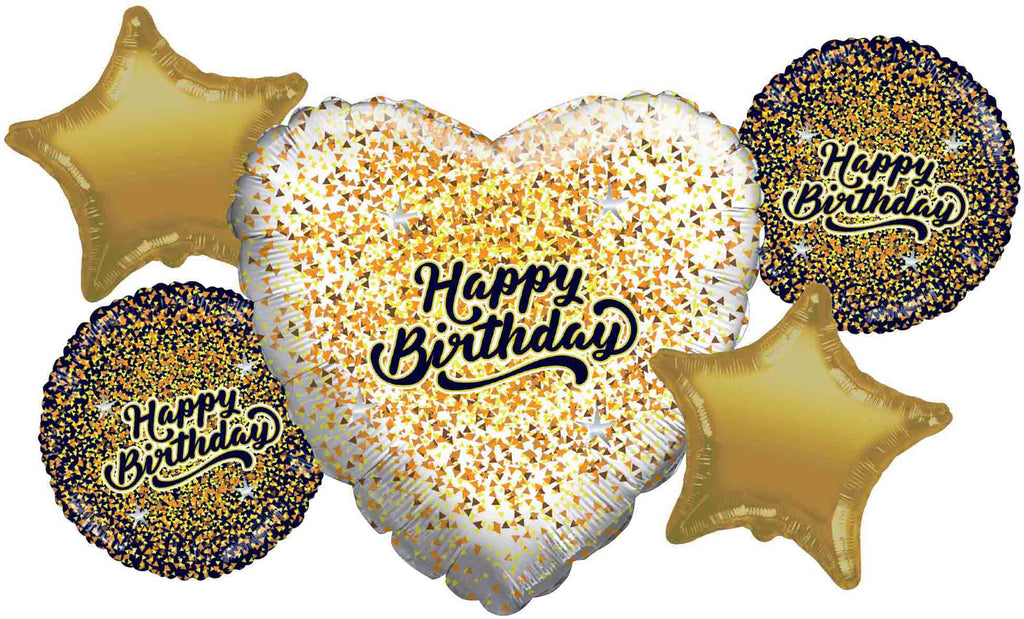 Bouquet 5pc Happy Birthday White/Rose Gold Foil Balloon