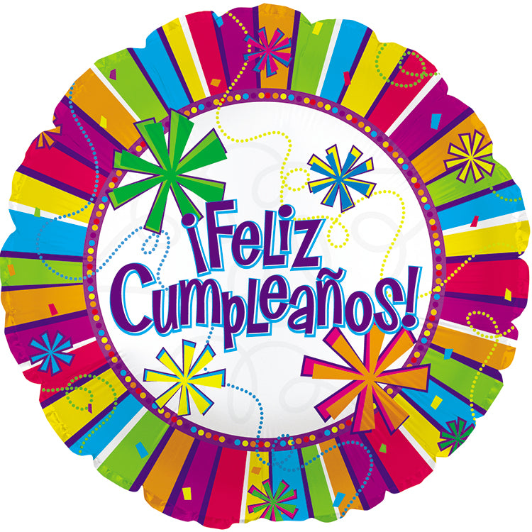 17" Feliz Cumpleanos Burst Of Colors Balloon (Spanish)