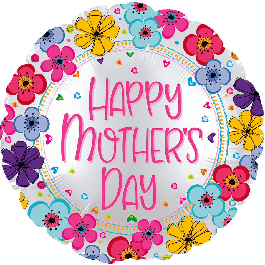 17" Happy Mother's Day Floral Border Foil Balloons