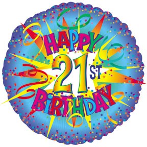 17" Happy Birthday 21st Burst Packaged Balloon