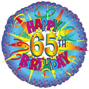 17" Happy Birthday 65th Burst Packaged Balloon