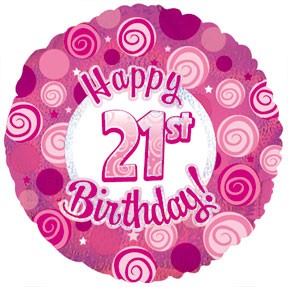 17" Happy 21th Birthday Pink Dazzeloon Packaged Balloon