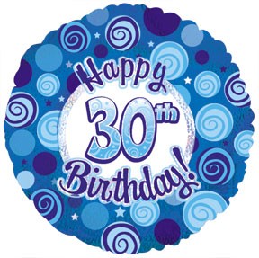 18" Happy 30 Birthday Blue Dazzeloon Balloon