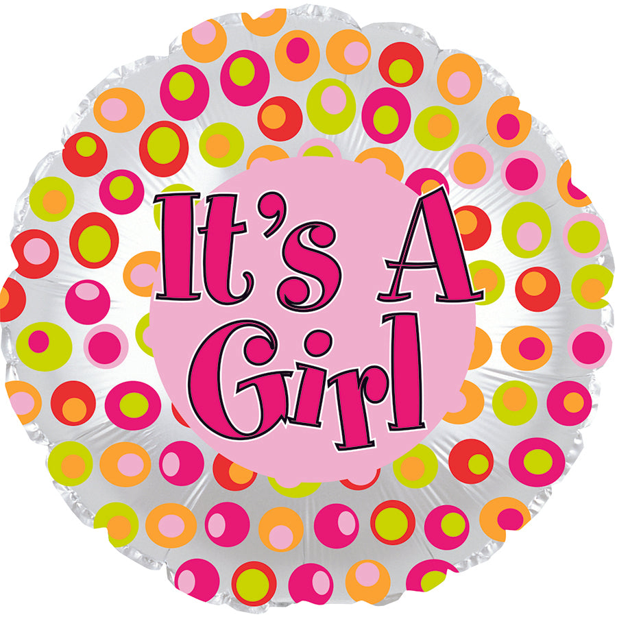 17" It's A Girl Colorful Dots Foil Balloon
