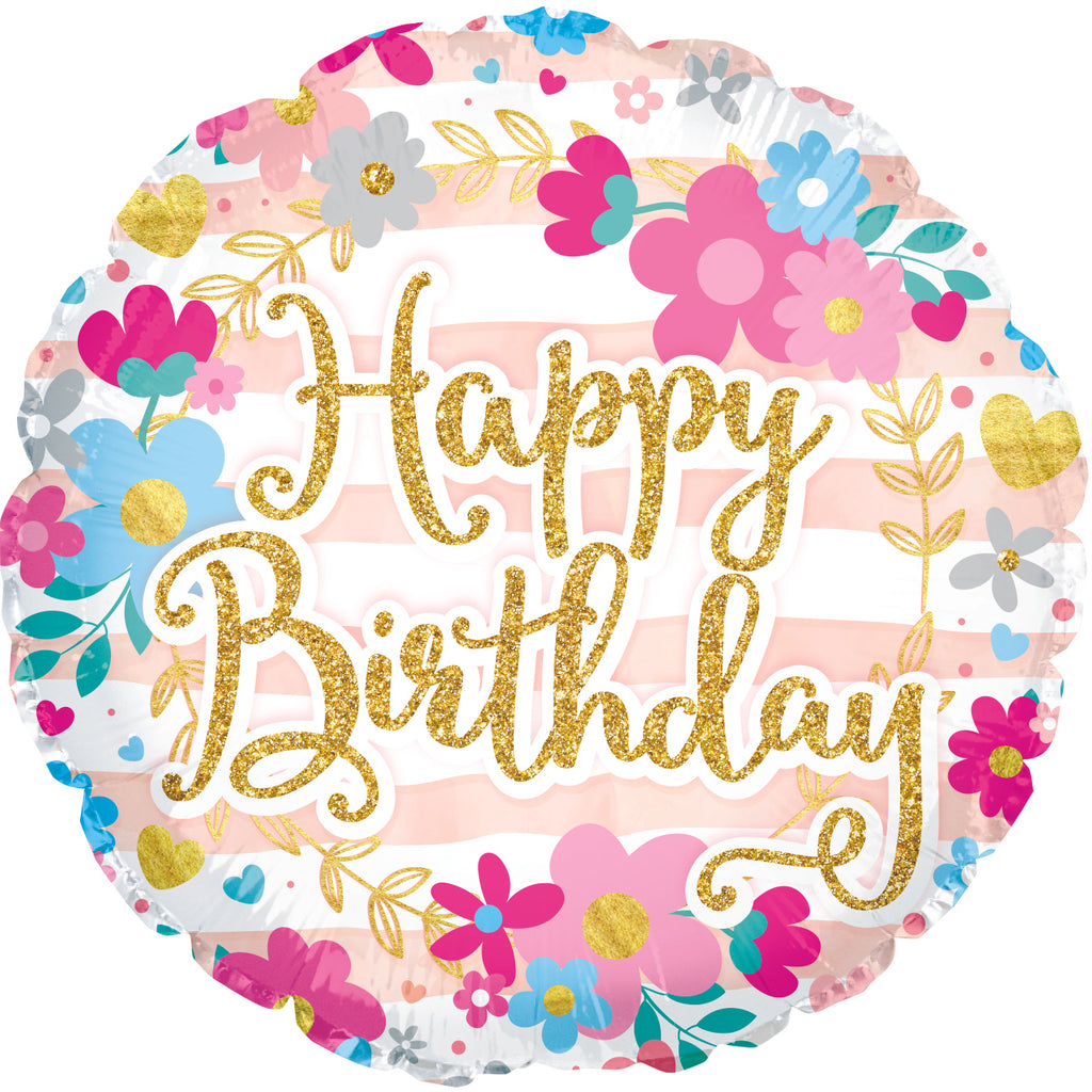 18" Happy Birthday Glitter Font Foil Balloon