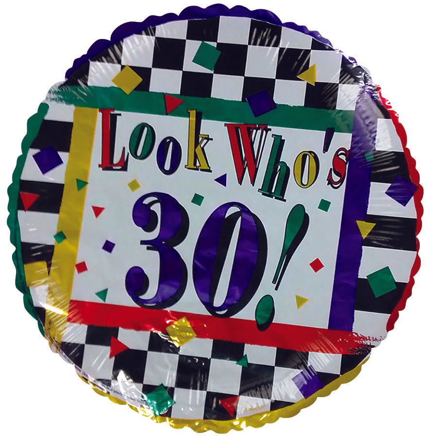 18" Look Who's 30 Birthday Checkered Border Balloon