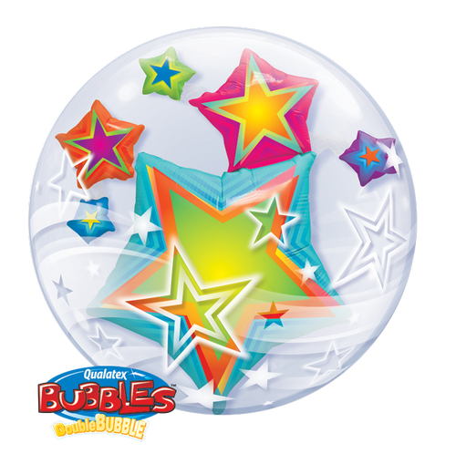 24" Double Bubble Multicolored Stars Balloon