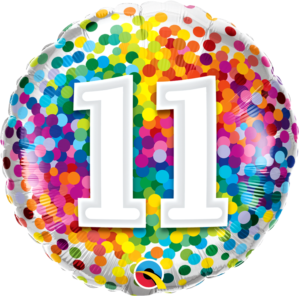 18" Number 11 Rainbow Confetti Foil Balloon