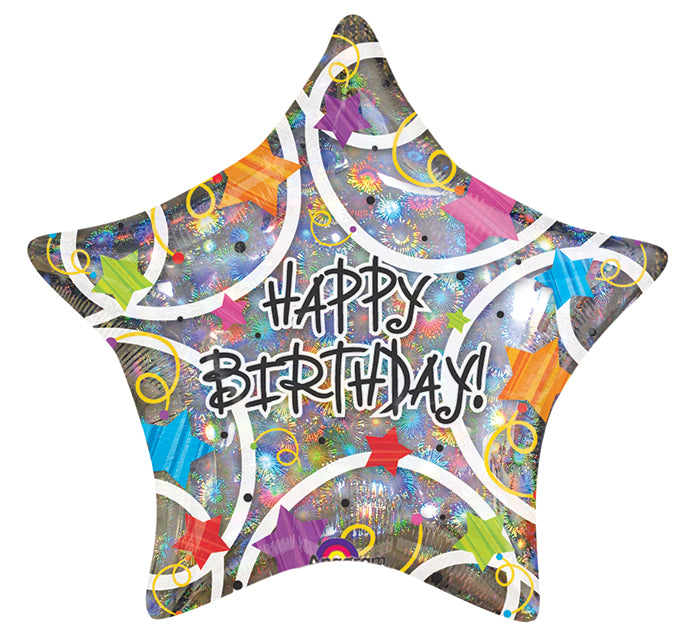 32" Happy Birthday Stars Jumbo Holographic Balloon