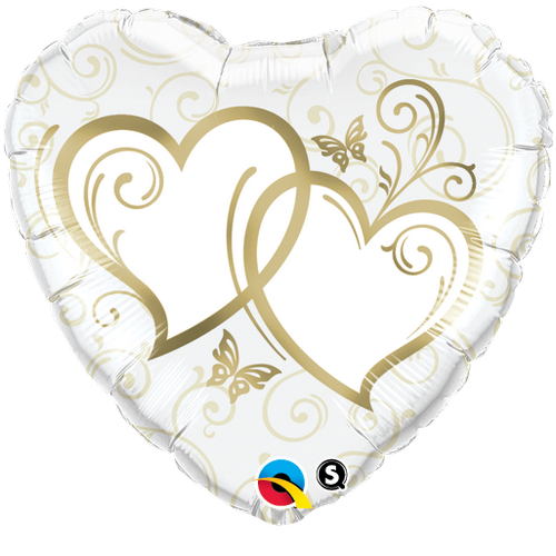18" Heart Entwined Hearts Gold Balloon