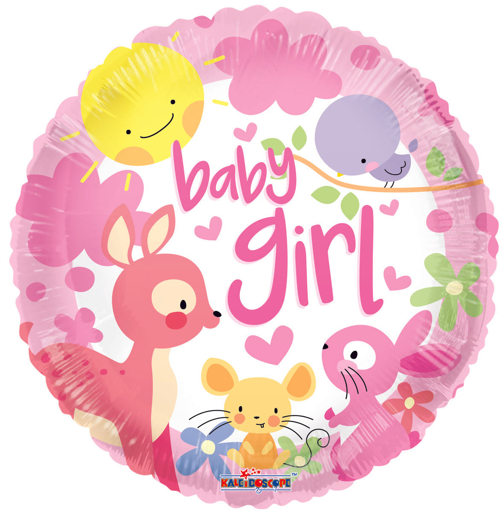 18" Baby Girl Animals Round Foil Balloon