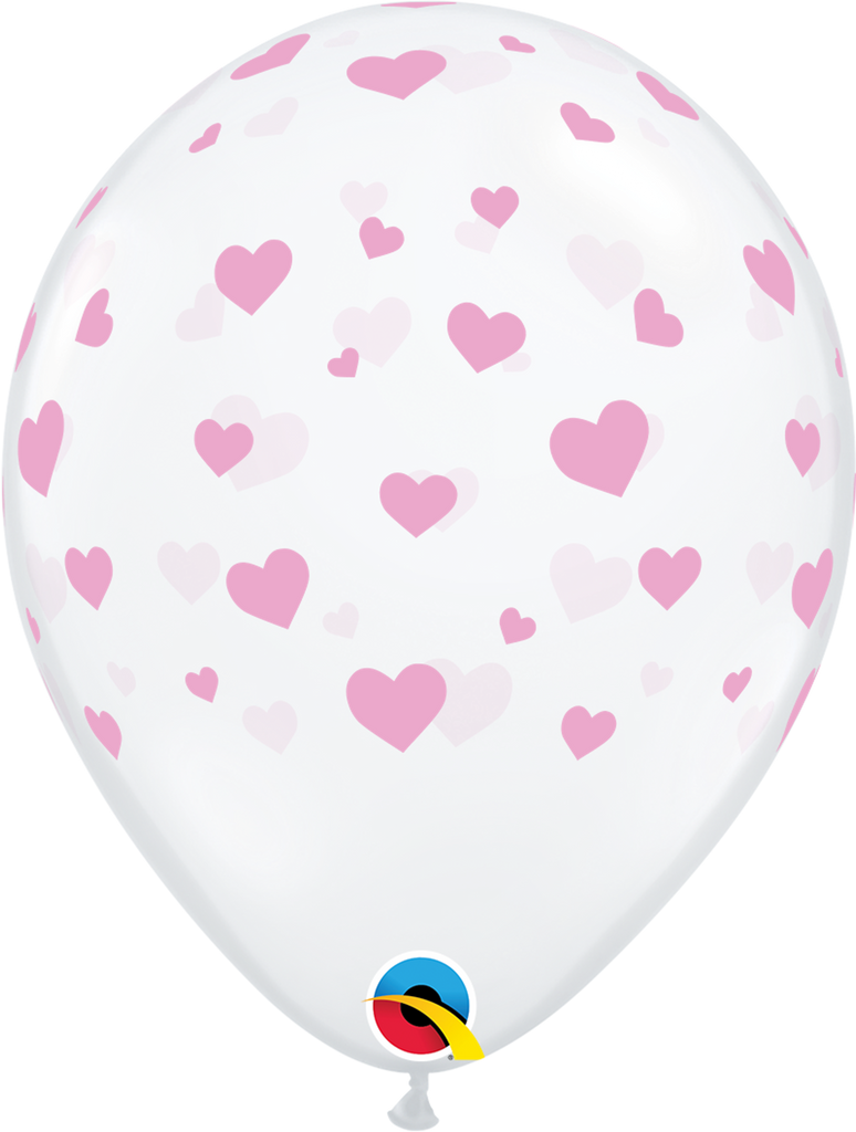 11" Diamond Clear (50 Per Bag) Random Hearts All Around Latex Balloons