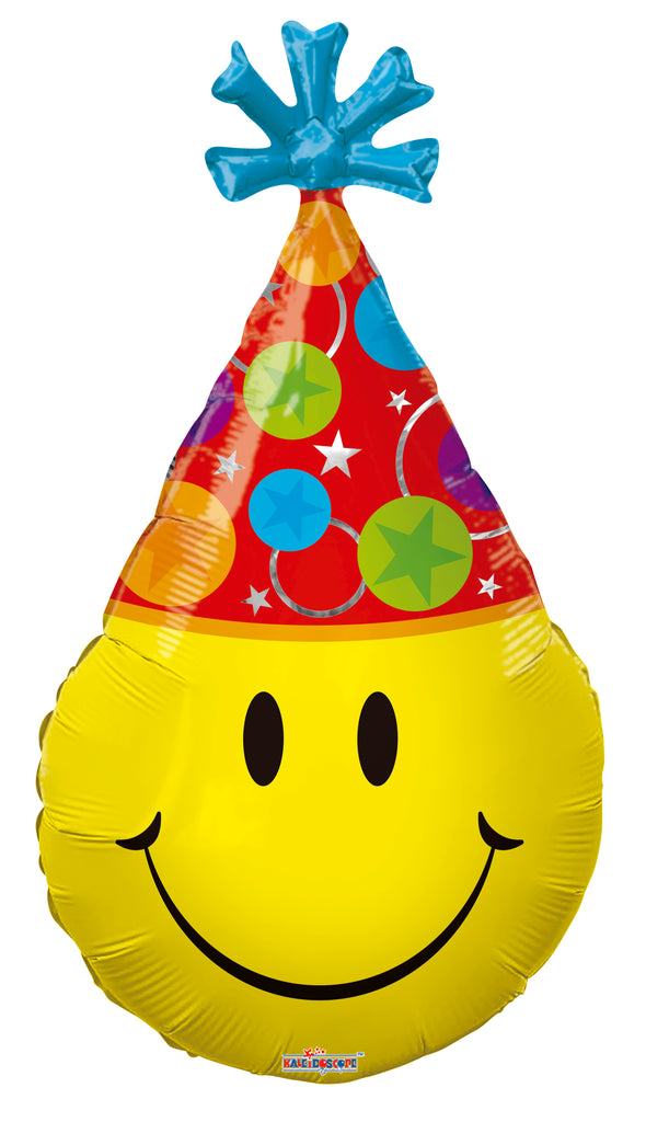 28" Smiley Party Hat Shape Foil Balloons