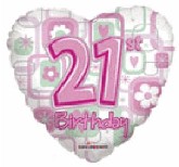 18" Happy 21st Birthday Heart Balloon