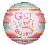 18" Get Well Grandma Pink Stripes Balloon