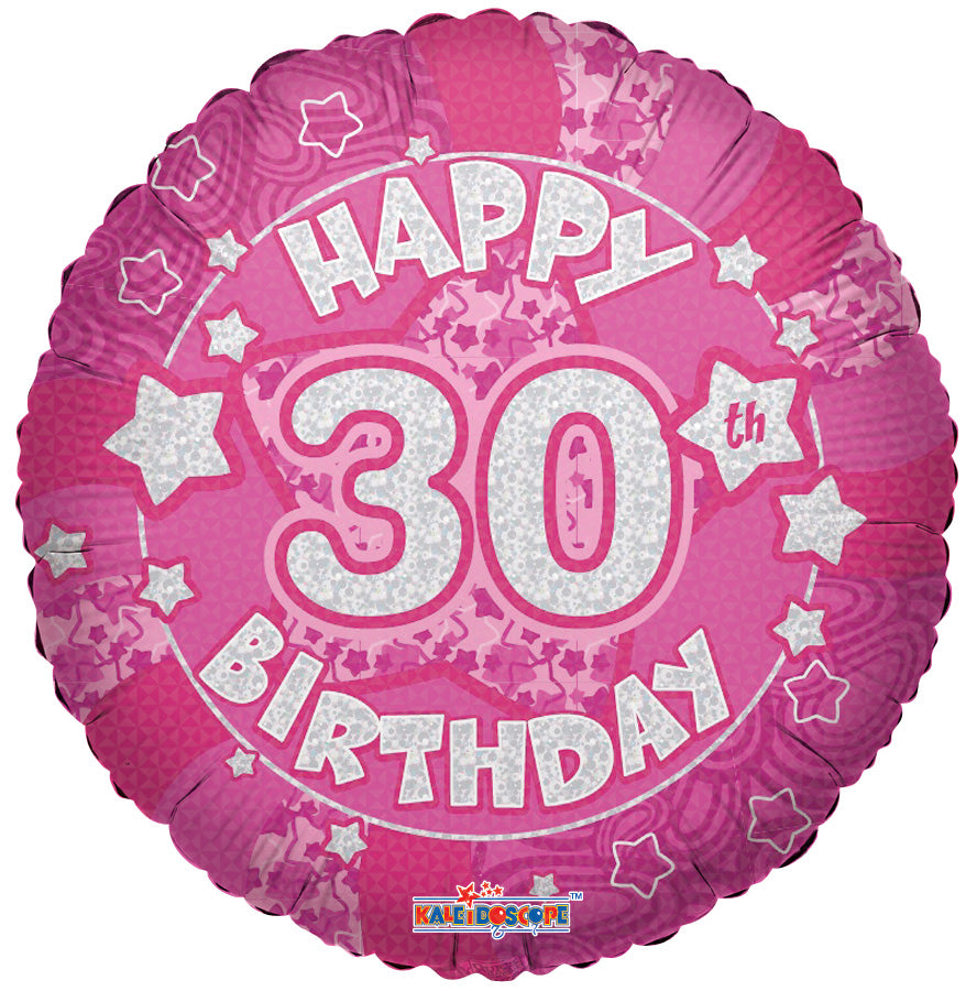 18" Holographic Pink Happy 30th Birthday Balloon