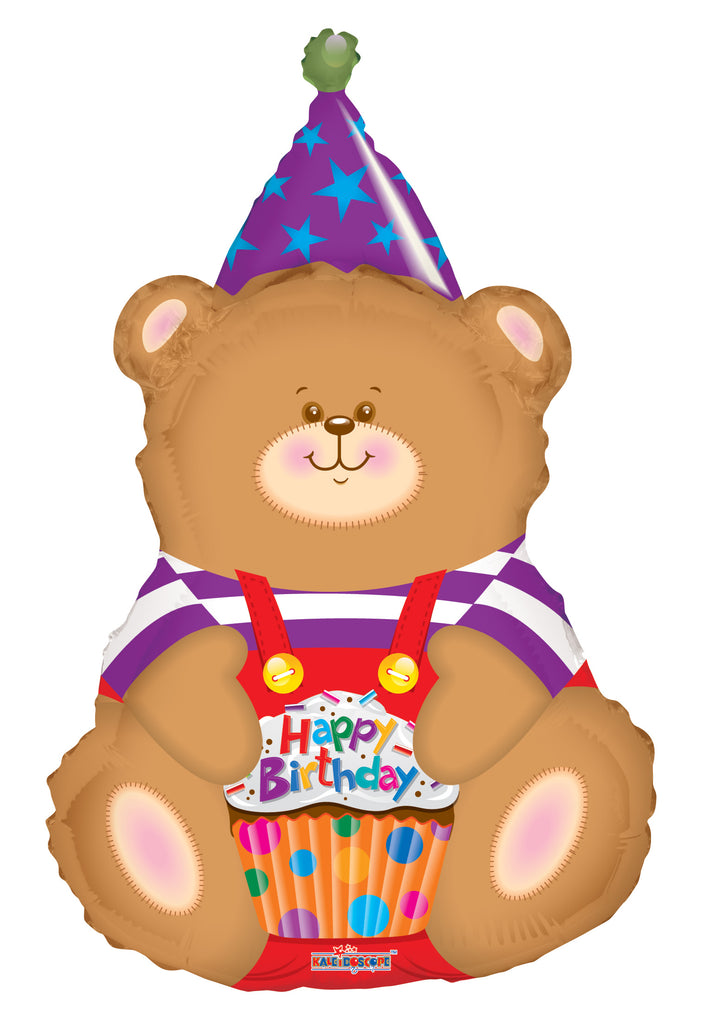 36" Birthday Bear With Cupcake Shape Balloon