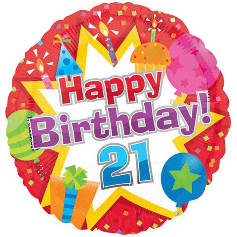 18" Happy Birthday Icons 21 Balloon