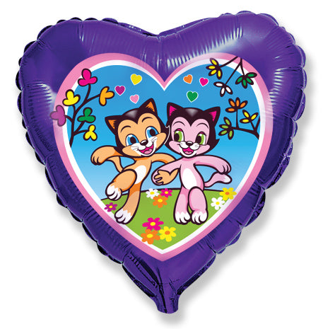 18" Purple Heart Happy Cats Friends Balloon