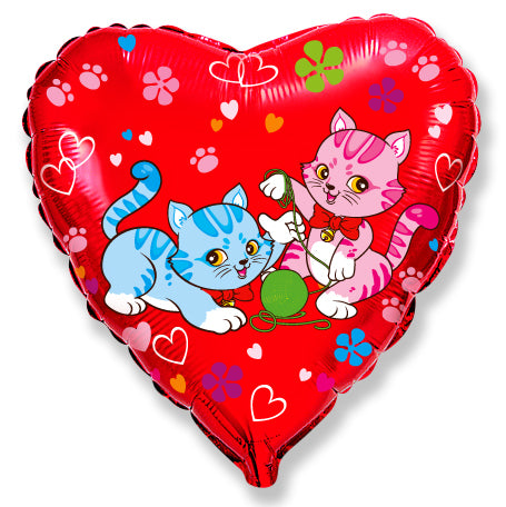 18" Red Heart Sweet Cats Mylar Balloon