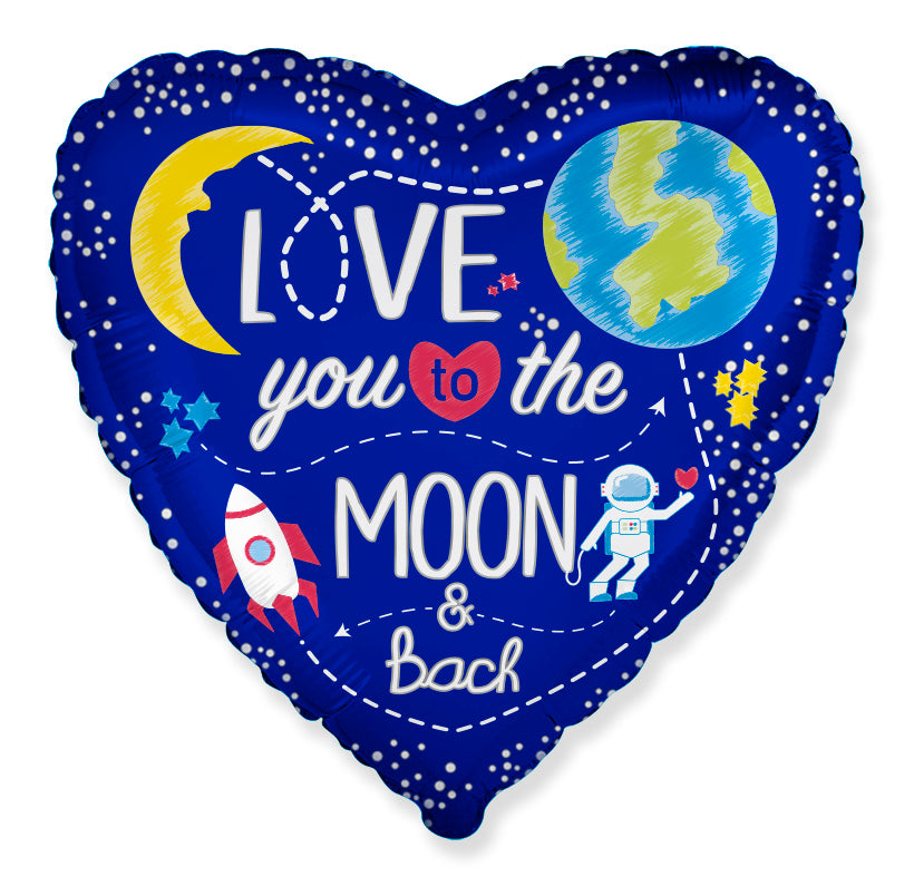 18" Heart Love Moon & Back Foil Balloon