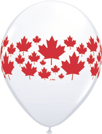 11" Maple Leaf-A-Round White (50 Per Bag) Canada Latex Balloons
