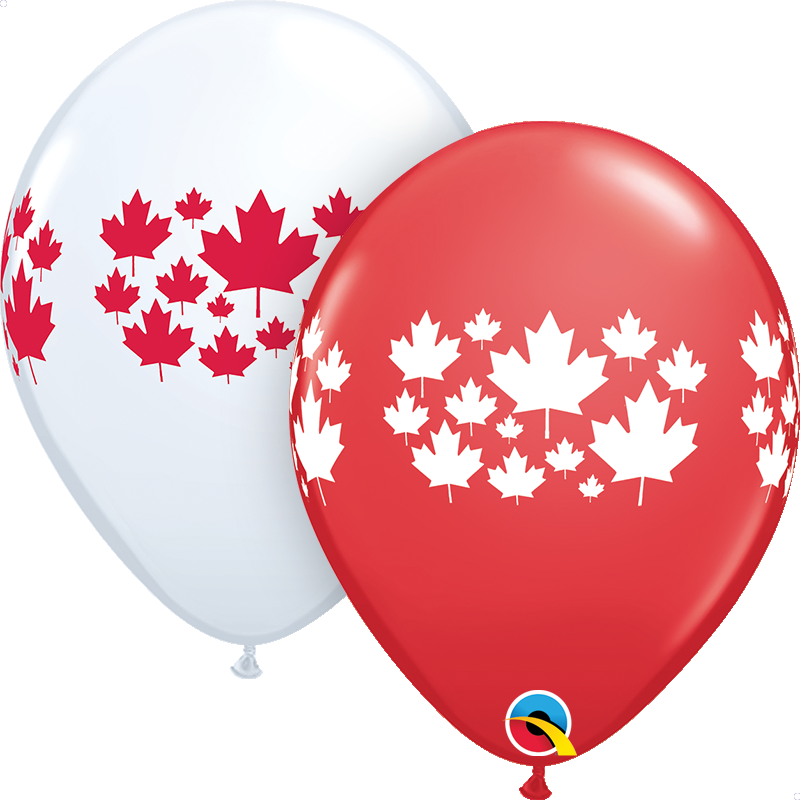 11" Maple Leaf-A-Round Assorted (50 Per Bag) Canada red Latex Balloons