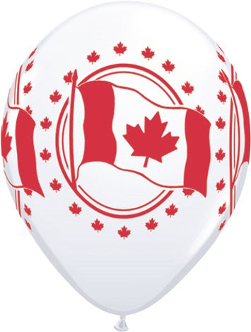 11" Canadian Flag White (50 Per Bag) Canada Latex Balloons