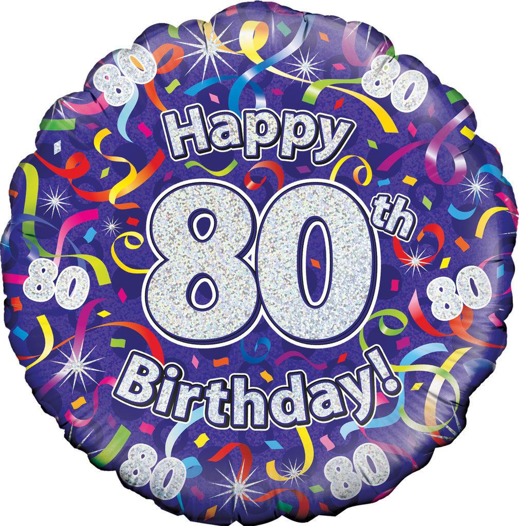 18" 80th Birthday Streamers Holographic Oaktree Foil Balloon