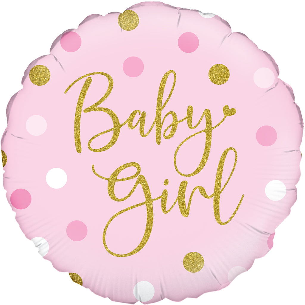 18" Sparkling Baby Girl Dots Holographic Oaktree Foil Balloon