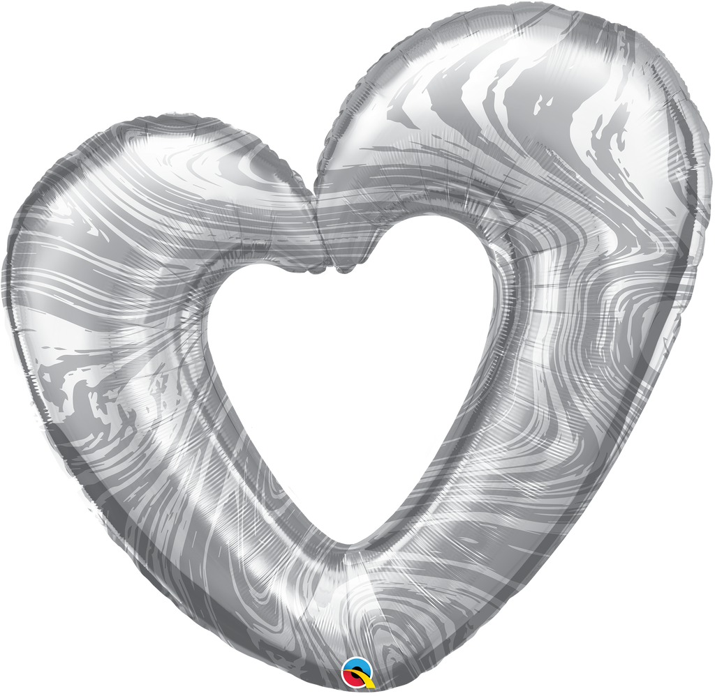 42" Open Marble Heart - Silver Foil Balloon