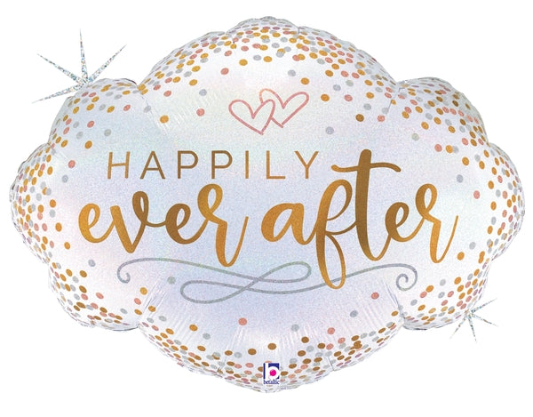 36" Foil Shape Holographic Happily Ever After Confetti Foil Balloon