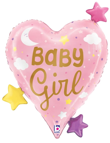 25" Shape Baby Girl Heart Stars Foil Balloon