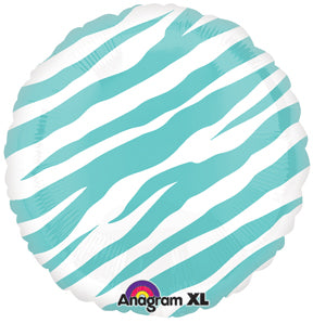 18" Robins Egg Blue Zebra Stripes Print Foil Balloon