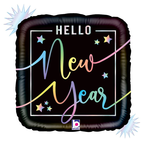 18" Foil Holographic Opal Hello New Year Foil Balloon