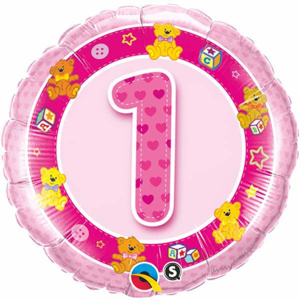 18" Age 1 Pink Teddies Mylar Balloon