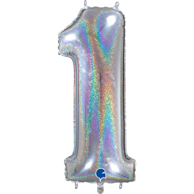 26" Midsize Foil Shape Balloon Number 1 Holographic Silver