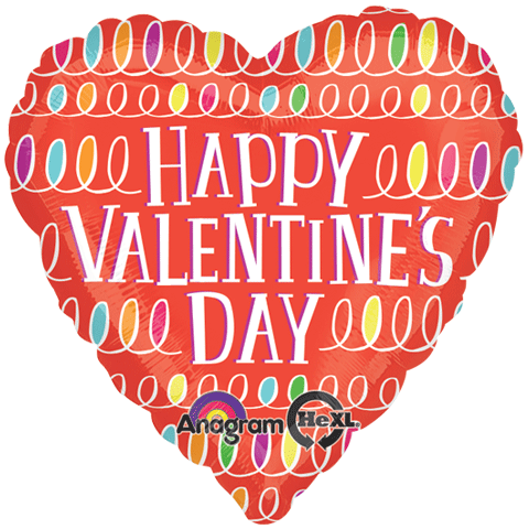 18" Happy Valentines Day Colorful Swirls Balloon