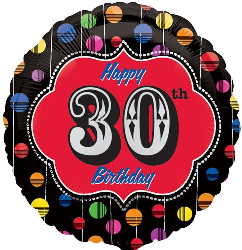 18" Happy Birthday Bright Dot 30 Marquee Balloon