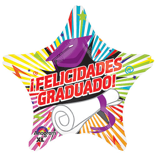 18" Felicidades Graduado Stripes Balloon (Spanish)