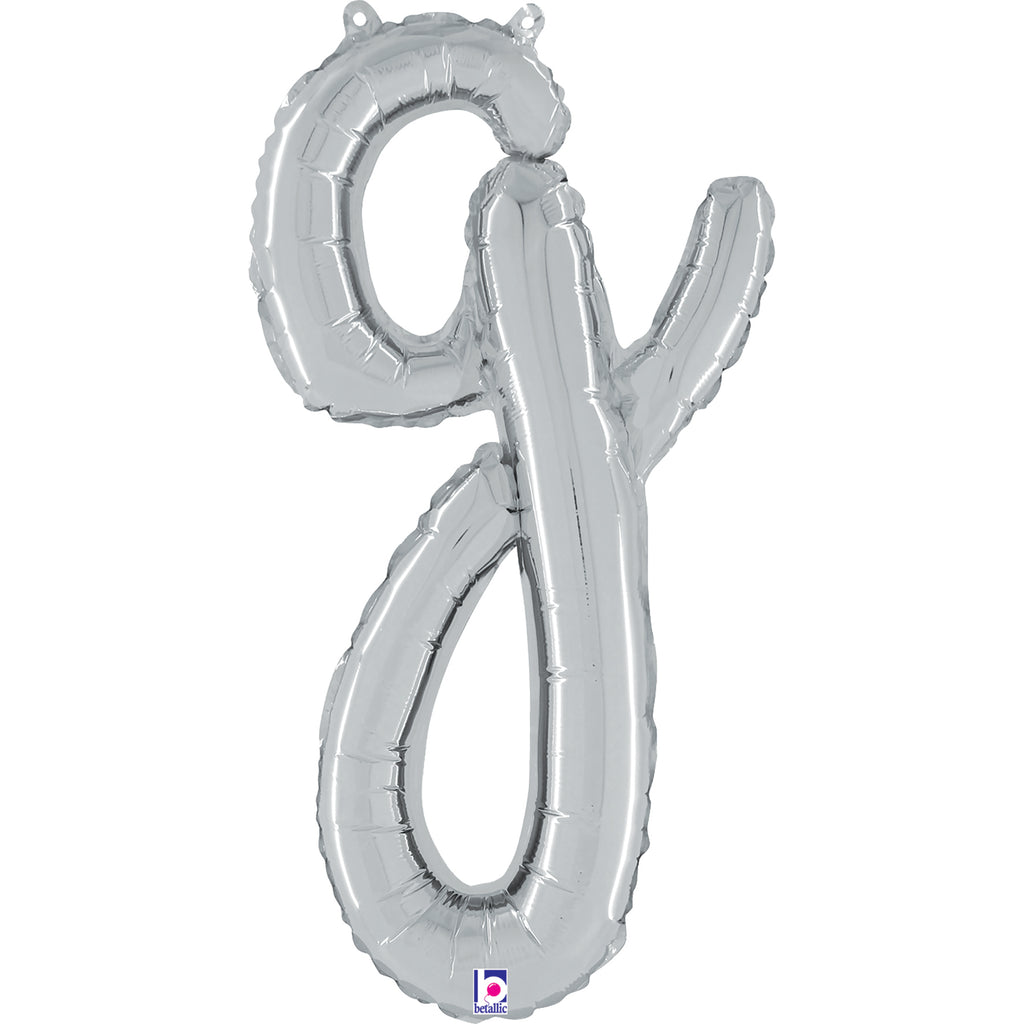 24" Air Filled Only Script Letter "G" Silver Foil Balloon