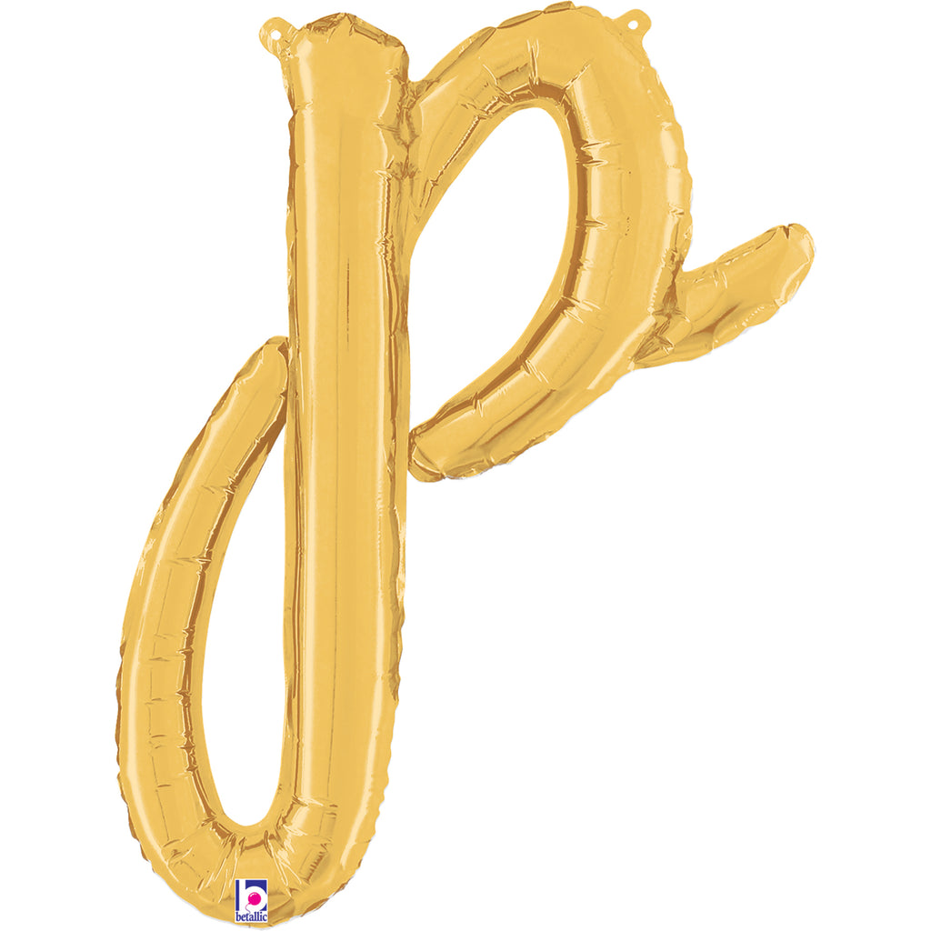 24" Air Filled Only Script Letter "P" Gold Foil Balloon