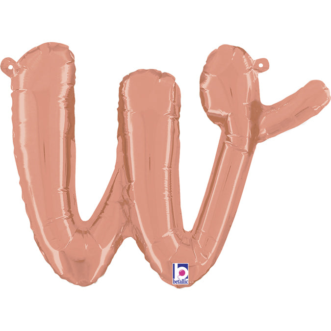 14" Air Filled Only Script Letter "W" Rose Gold Foil Balloon