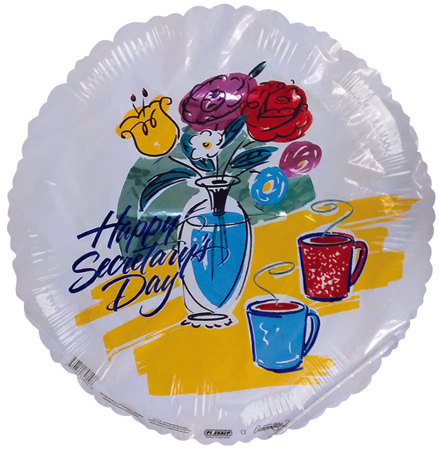 18" Happy Secretary Day Flower Vase & Coffe Mugs Balloon