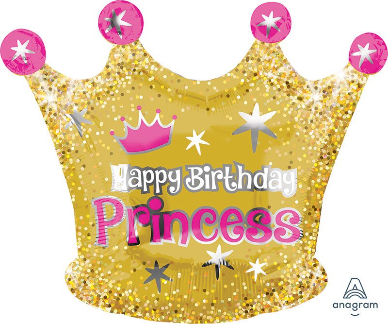 18" Happy Birthday Gold Crown Foil Balloon
