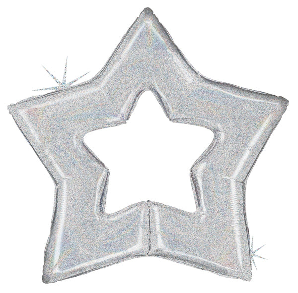 48" Foil Holographic Glitter Silver Star Foil Balloon